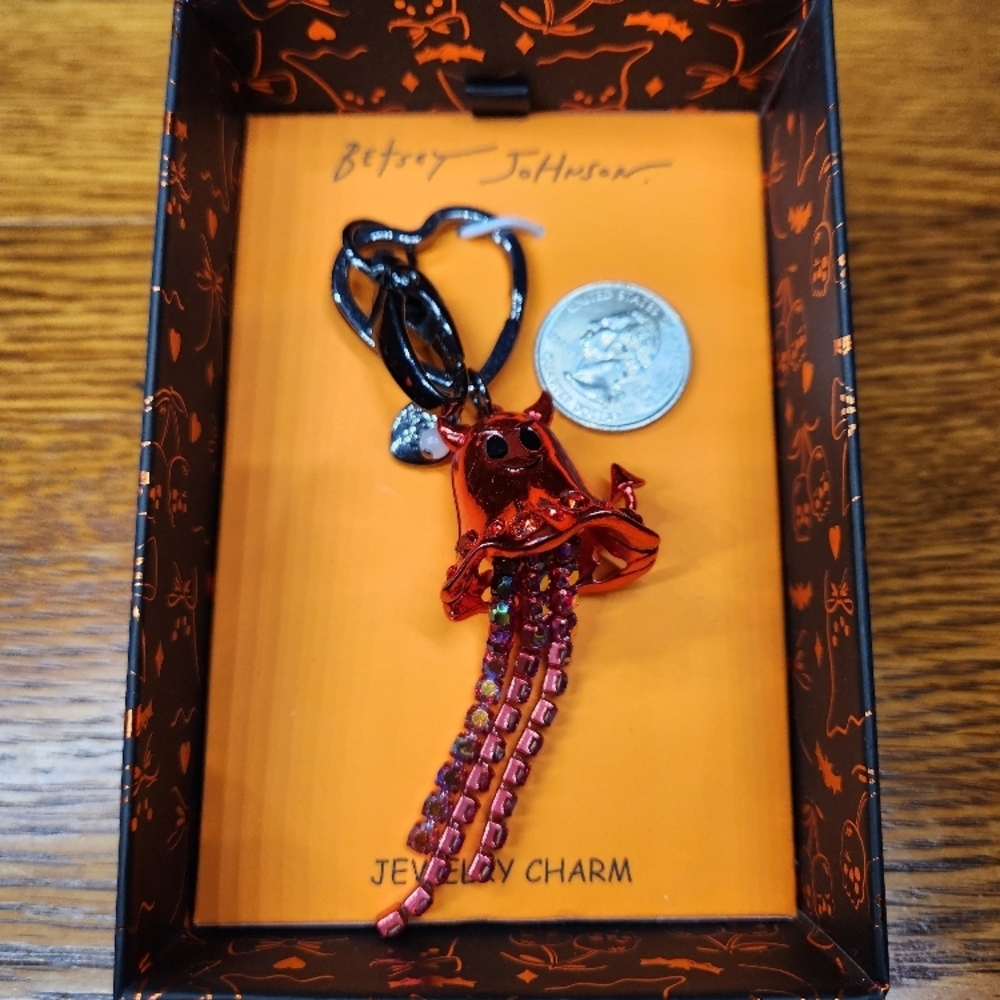 Betsey Johnson Halloween Red Devil Ghost Jeweled Bag Charm/Keychain - Picture 3 of 3